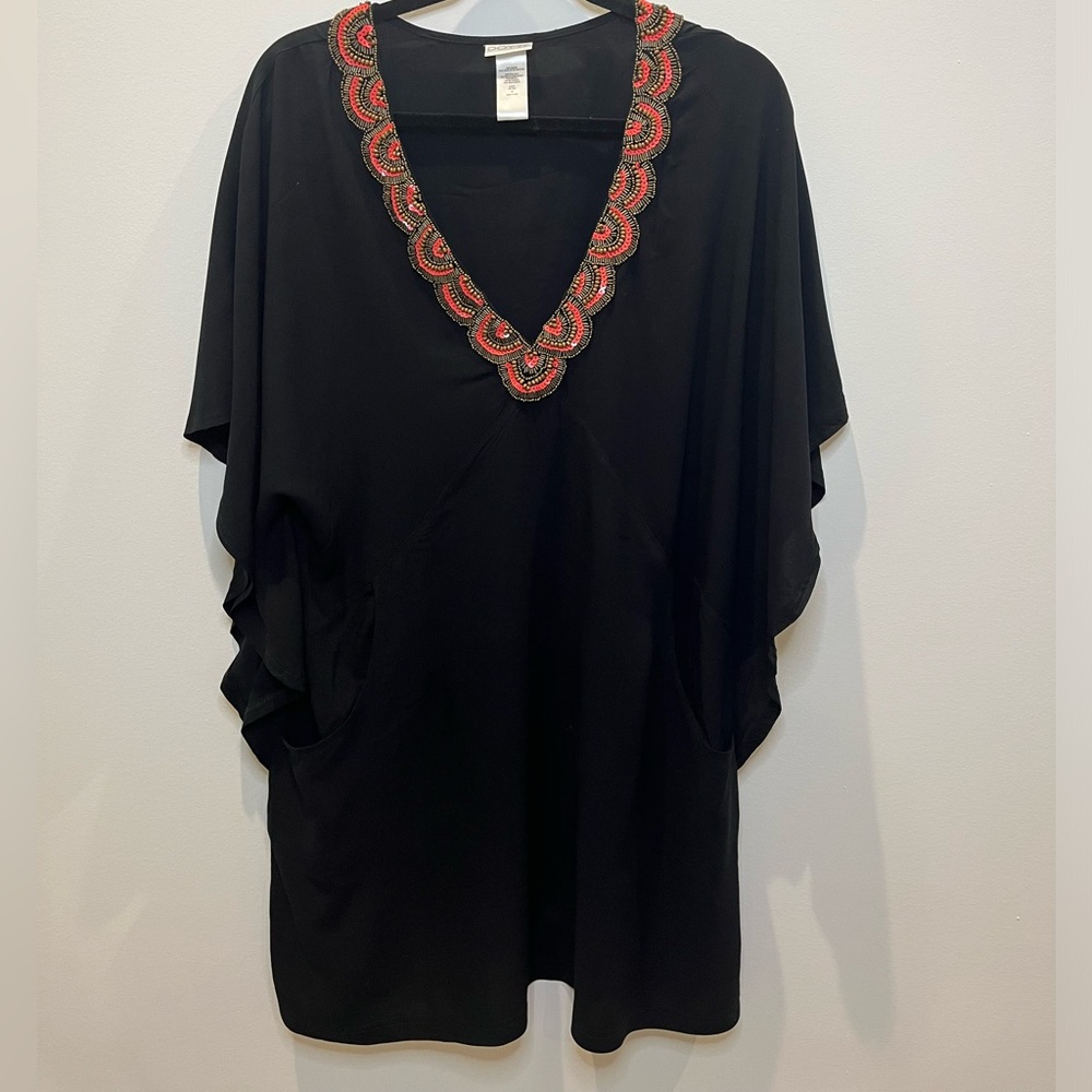 Dotti black flowy beach coverup w/pockets